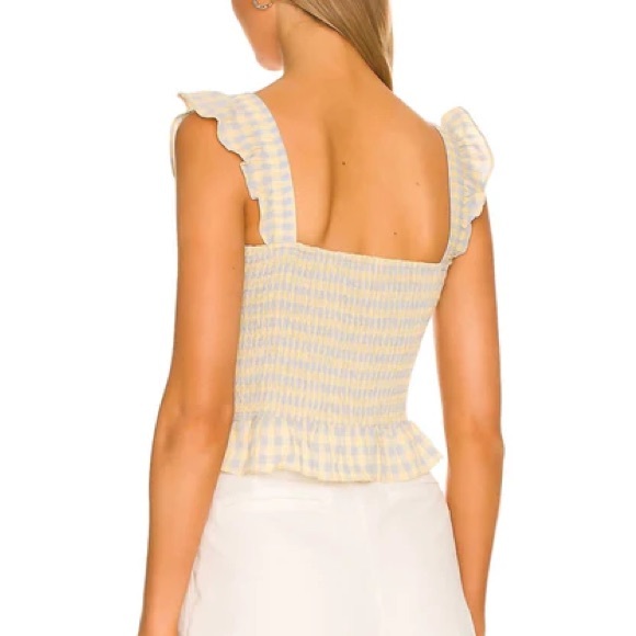 Heartloom (Revolve) Jacey Top in Maize (blue/yellow), ruffled straps, Size M - Picture 3 of 6